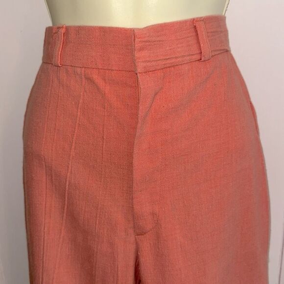 Vintage 70s Coral Crinkle Cloth High Waisted Wide-Leg Pants - Picture 2 of 6